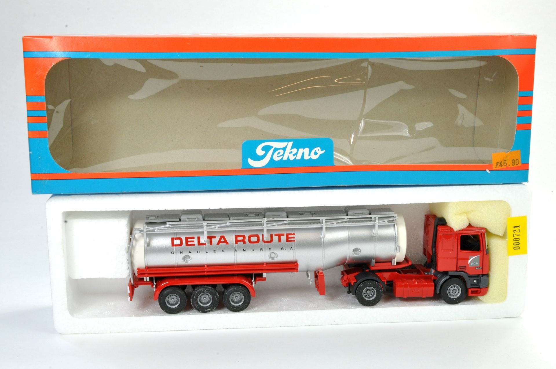 Tekno 1/50 Model Truck issue comprising Leyland DAF Tanker in the livery of Delta Route. Appears