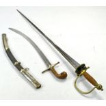 Duo of vintage Swords including Turkish sabre example with scabbard.