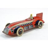 Wells Tin Litho Print Speed Record Car with driver. Some marks and wear but still good and in