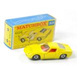Matchbox Superfast No. 33a Lamborghini Miura. Yellow body, clear windows with frosted rear engine