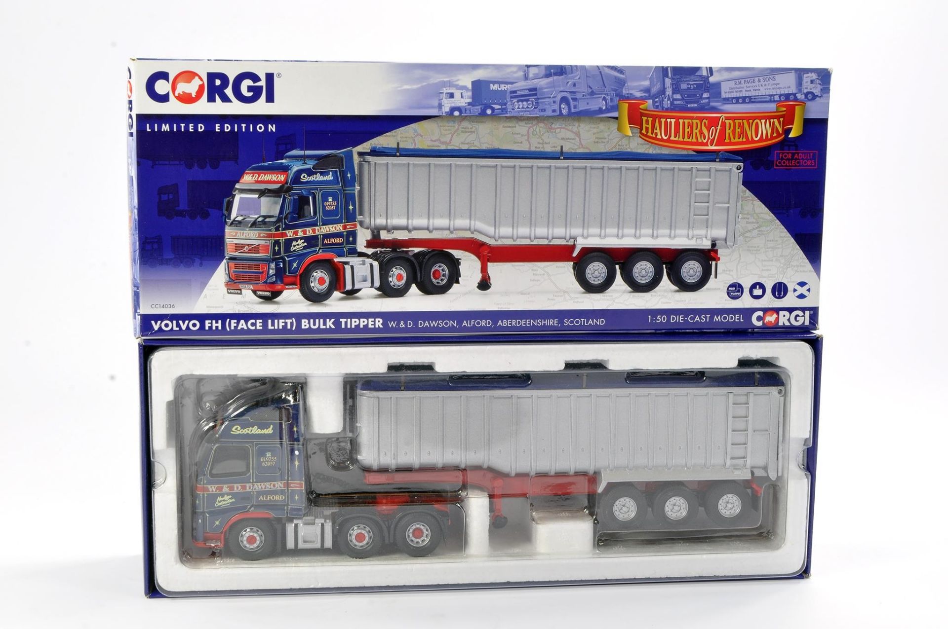 Corgi Diecast Model Truck issue comprising No. CC14036 Volvo FH Bulk Tipper in livery of Dawson.