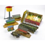 Hornby group of O Gauge tinplate Model Railway Accessories including some 'pre-war' issues. Signs of