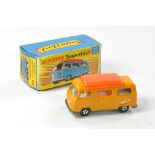 Matchbox Superfast No. 23a Volkswagen Camper. Orange with sailboat label both sides, unpainted base,