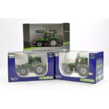 Universal Hobbies 1/32 farm comprising Deutz Fahr trio of tractors. Without fault and secured in