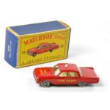 Matchbox Regular Wheels No. 59b Ford Fairlane Fire Chief Car. Red body with silver trim to front,