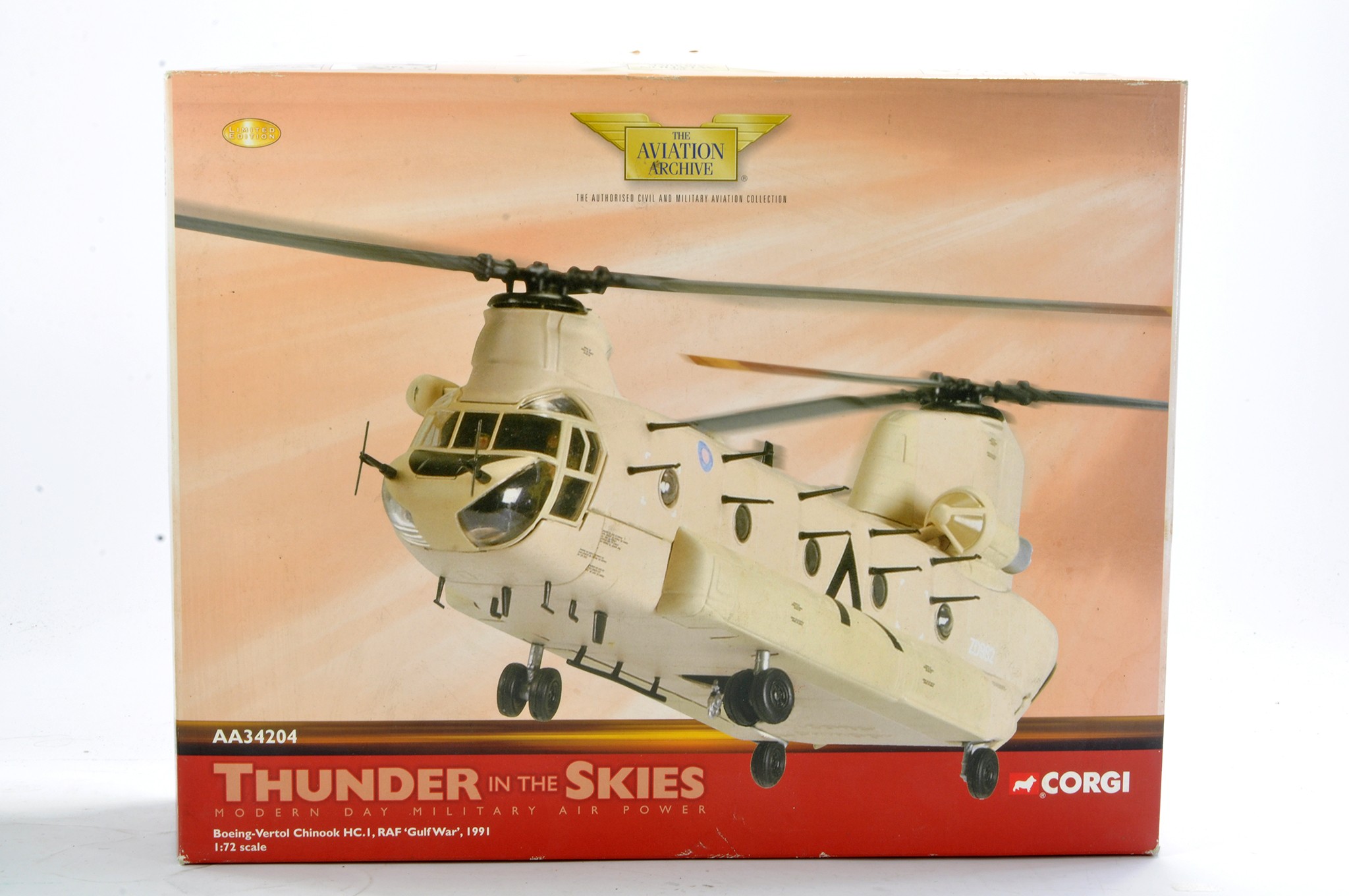 Corgi Diecast Aircraft issue comprising No. AA34204 Boeing Chinook RAF Gulf War. Looks to be