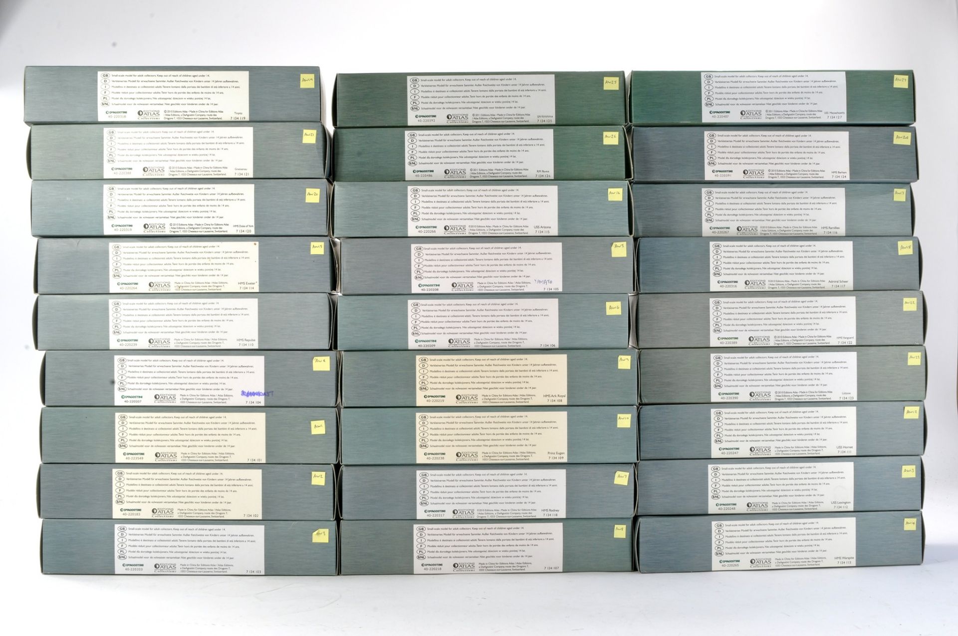 Atlas Editions / Deagostini Naval Ship / Waterline issues comprising Twenty Seven Boxed examples.