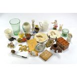 Antique ceramics and general bygones including Rowntree Chocolate Sample Tins (as balls), metal