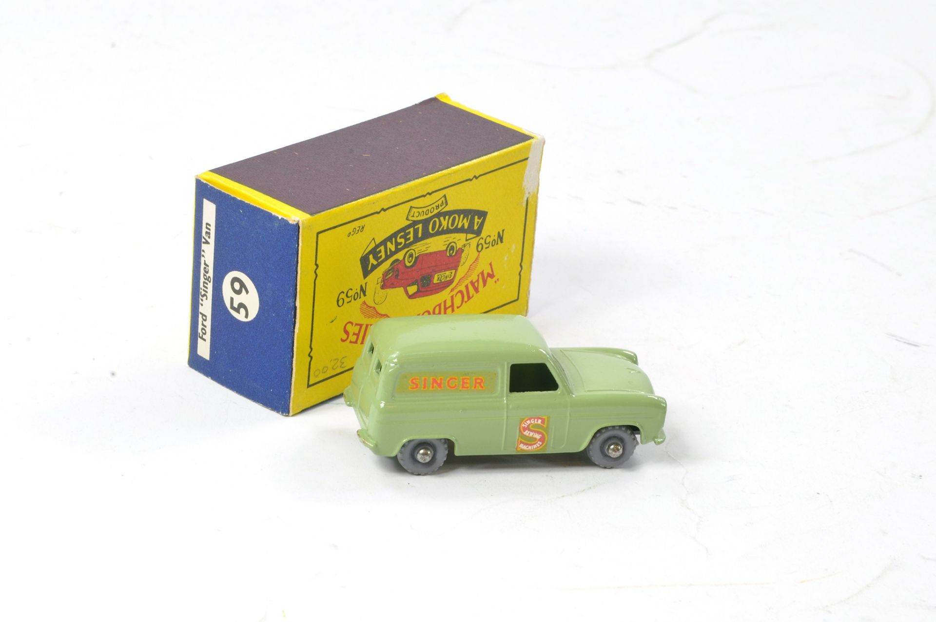 Matchbox Regular Wheels No. 59a Ford Thames Singer Van. Avocado green with silver trim and grey - Image 2 of 3