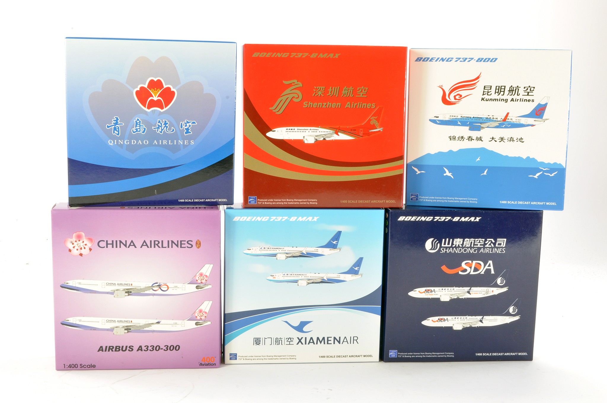 Model Aircraft comprising Six 1/400 boxed commercial airliners in various liveries. All look to be