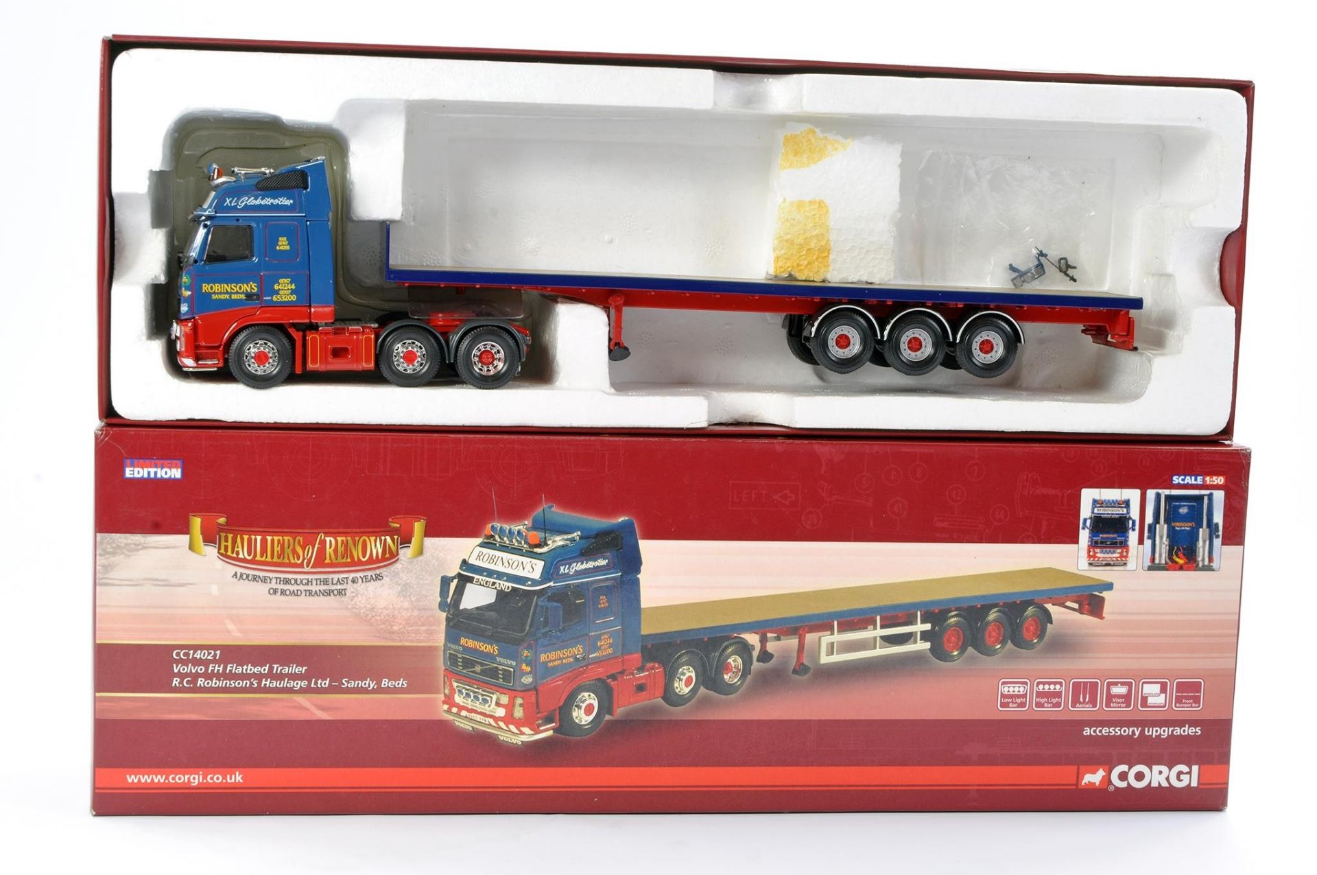 Corgi Diecast Model Truck issue comprising No. CC14021 Volvo FH Flatbed in livery of RC Robinsons.