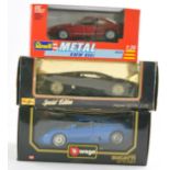 Trio of Diecast Cars in 1/18 and 1/24 from Burago, Maisto and Revell. Look to be without fault in