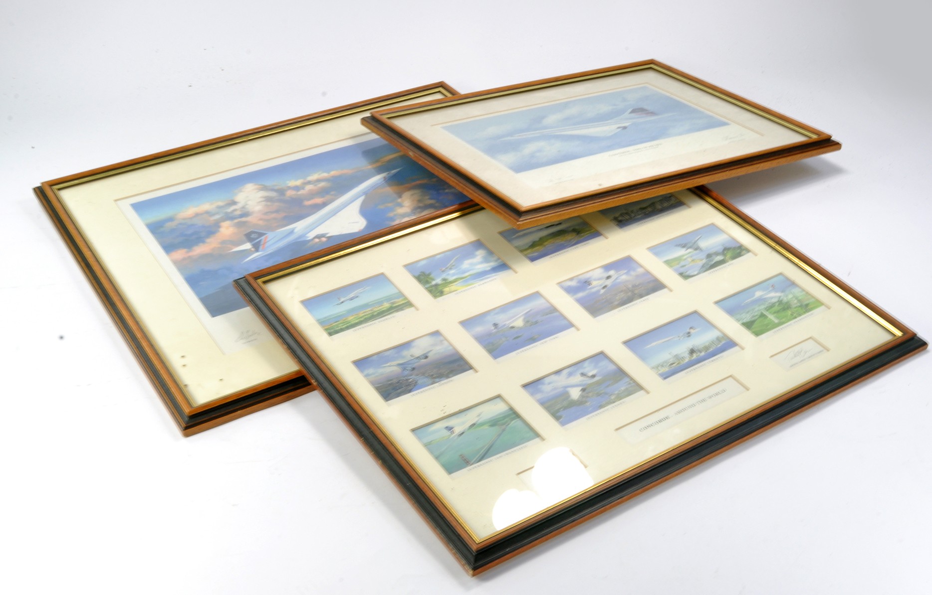 Duo of Concorde Limited Edition prints, plus montage of Concorde. Frames grubby and in need of a