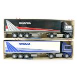 EMEK duo of plastic larger scale Scania Truck Sets, No. 92022. Promotional issues given to