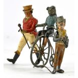 Trio of unusual figures comprising possibly Heyde Cat riding Penny Farthing, Show Shiner figure
