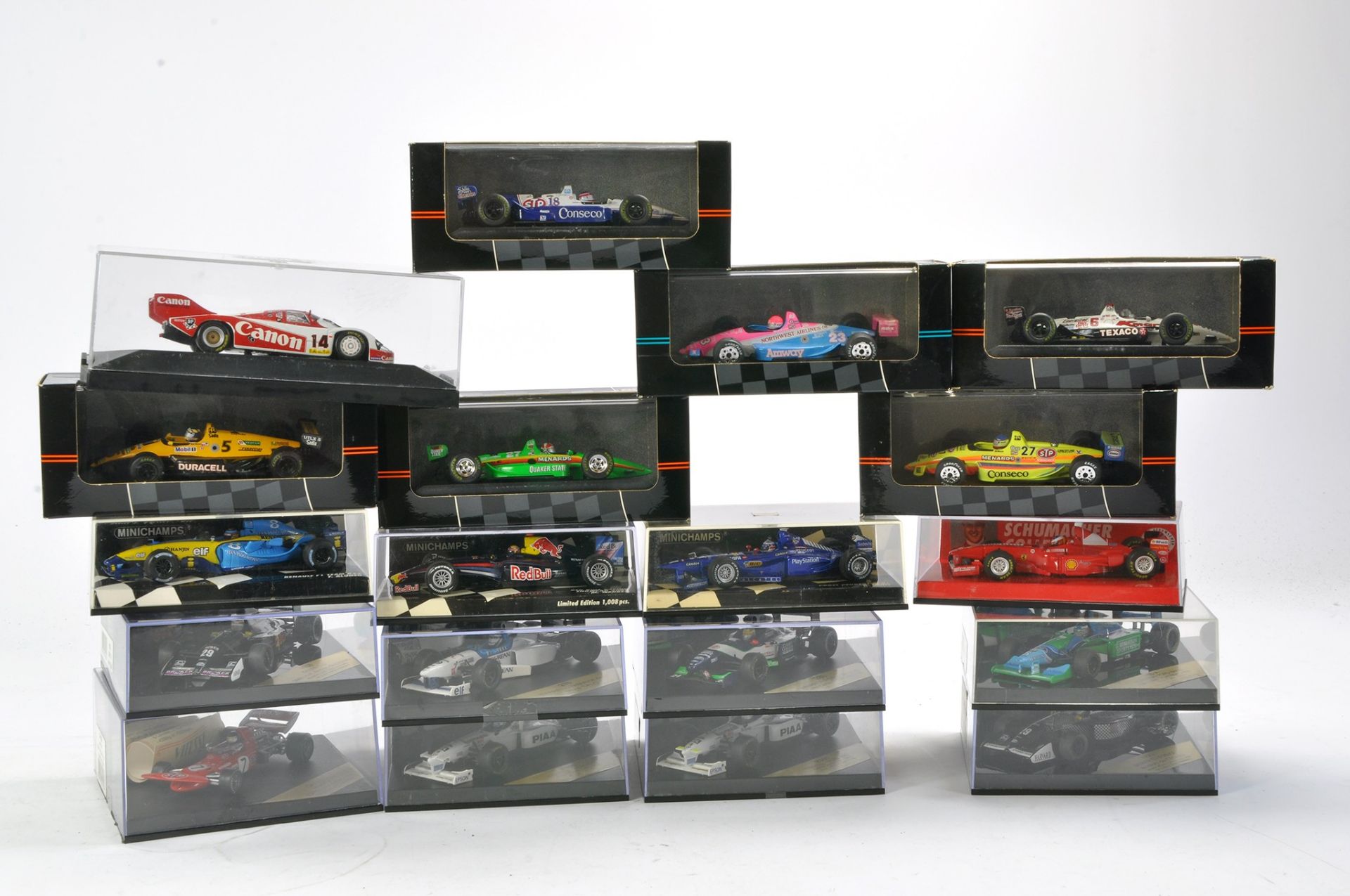 Eighteen Boxed Onyx and Quartzo Racing Cars inclusive of Formula One, Indy Car plus some classics.