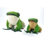 Large Vintage Merrythought Frog, with label plus a smaller issue (without label). Some wear to