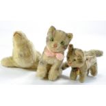 Steiff Duo of Miniature Vintage Cats, approx. 10cm, one with button, one with label plus seal issue.