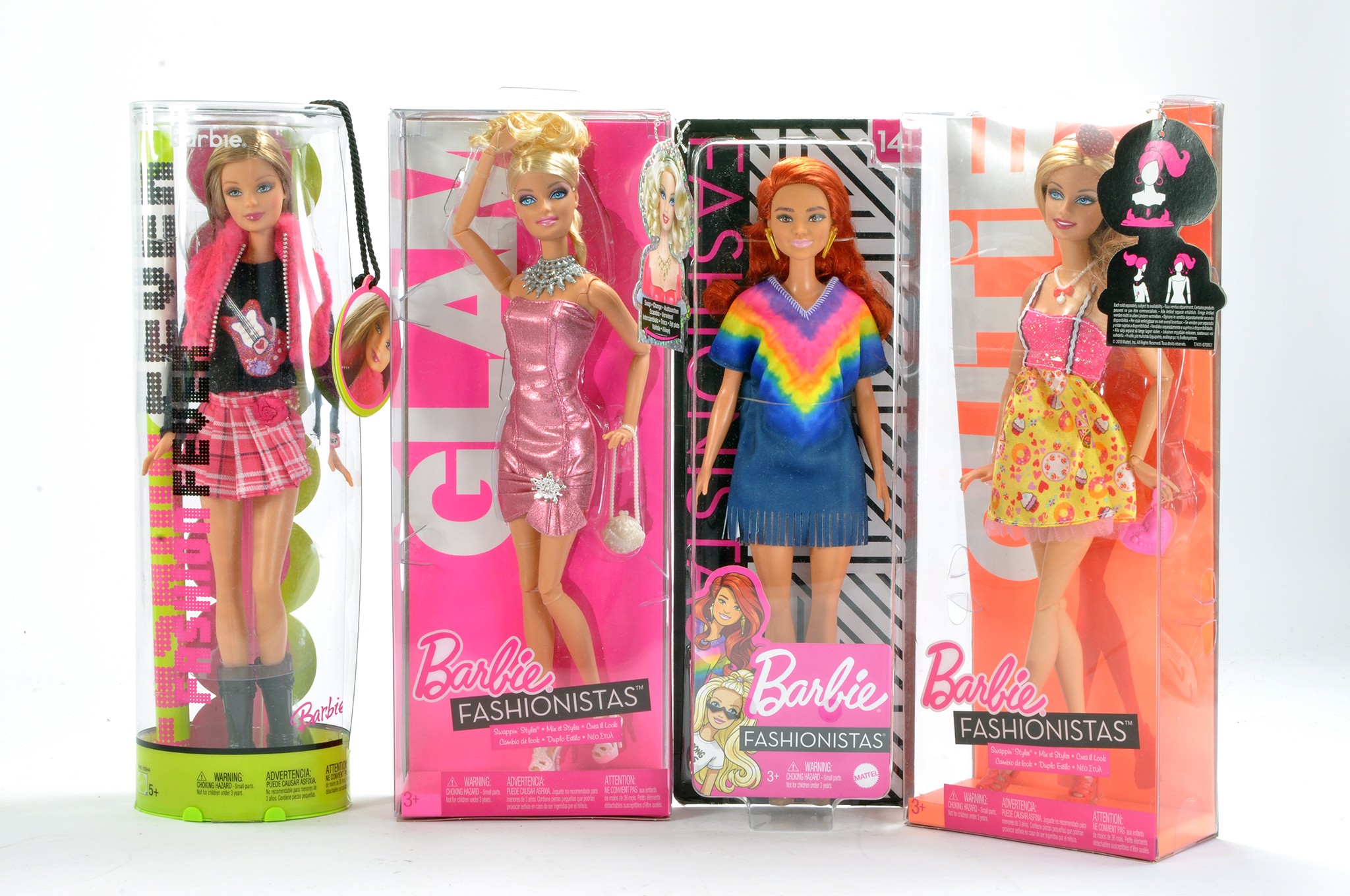 Fashion Dolls comprising Fashion Fever Barbie plus trio of Fashionistas. Excellent and unopened.