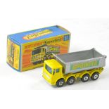 Matchbox Superfast No. 51a AEC 8 Wheel Tipper. Lemon Yellow with chrome base, silver back with