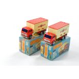 Matchbox Superfast No. 42c Mercedes Container Truck x 2. Red with unpainted base, white / red