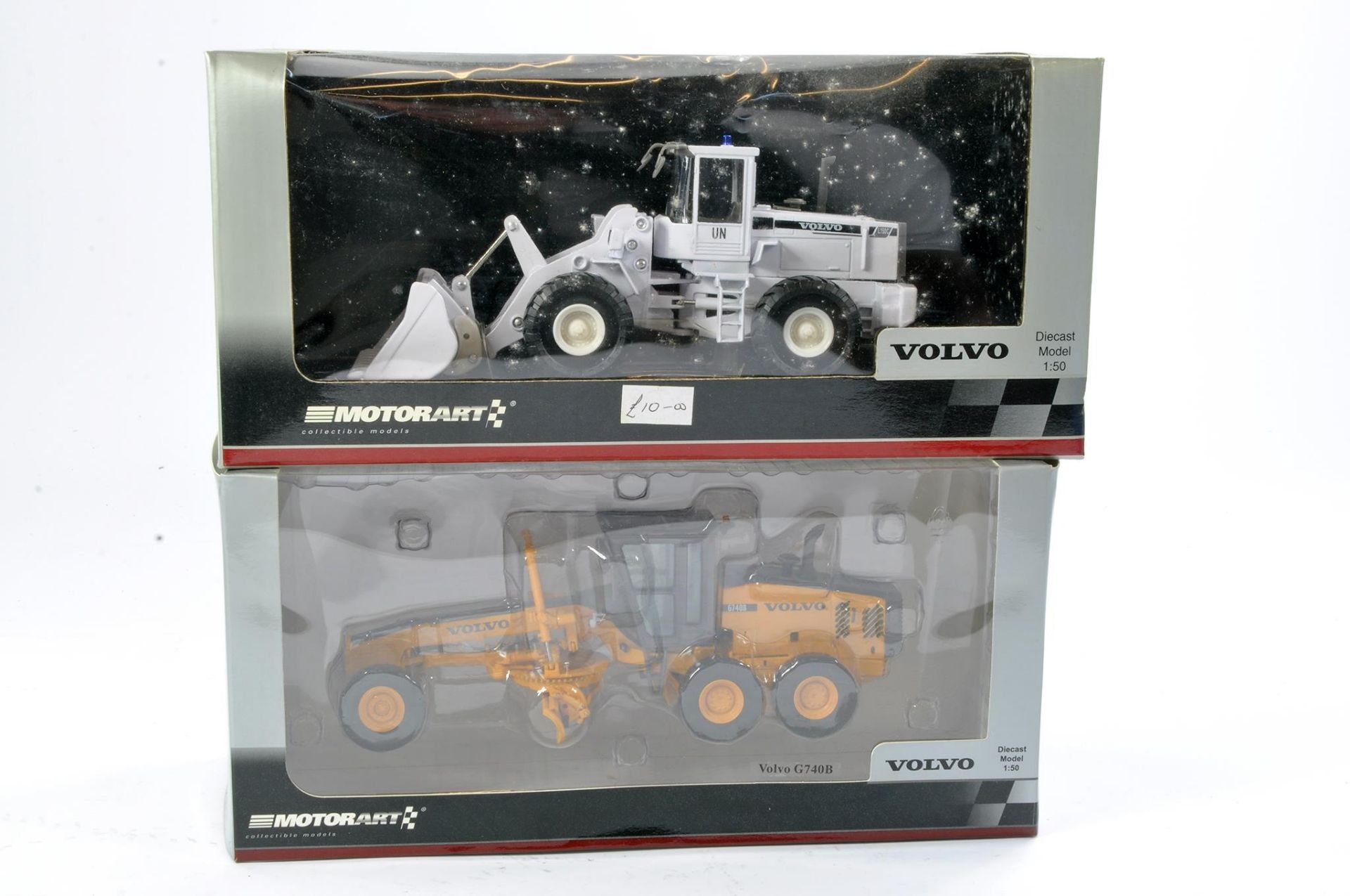 Motorart 1/50 construction issue comprising Volvo UN Wheel Loader plus Grader. Both excellent in