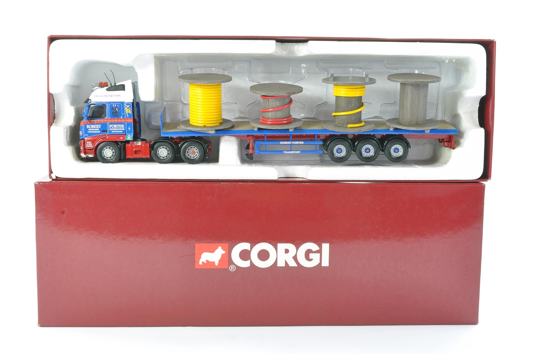 Corgi Diecast Model Truck issue comprising No. CC14031 Volvo Flatbed Trailer with Pipe Load in