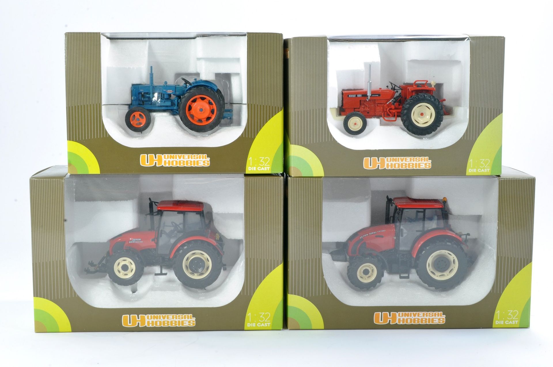 Universal Hobbies 1/32 Farm issues comprising Fordson, Renault and duo of Zetor Tractor Models.