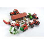 Assorted budget line plastic tractor issues plus Britains Riding Stable with figures as shown.