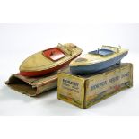 Duo of Hornby Clockwork Speed Boats. Notable wear but labels still present in fair boxes.