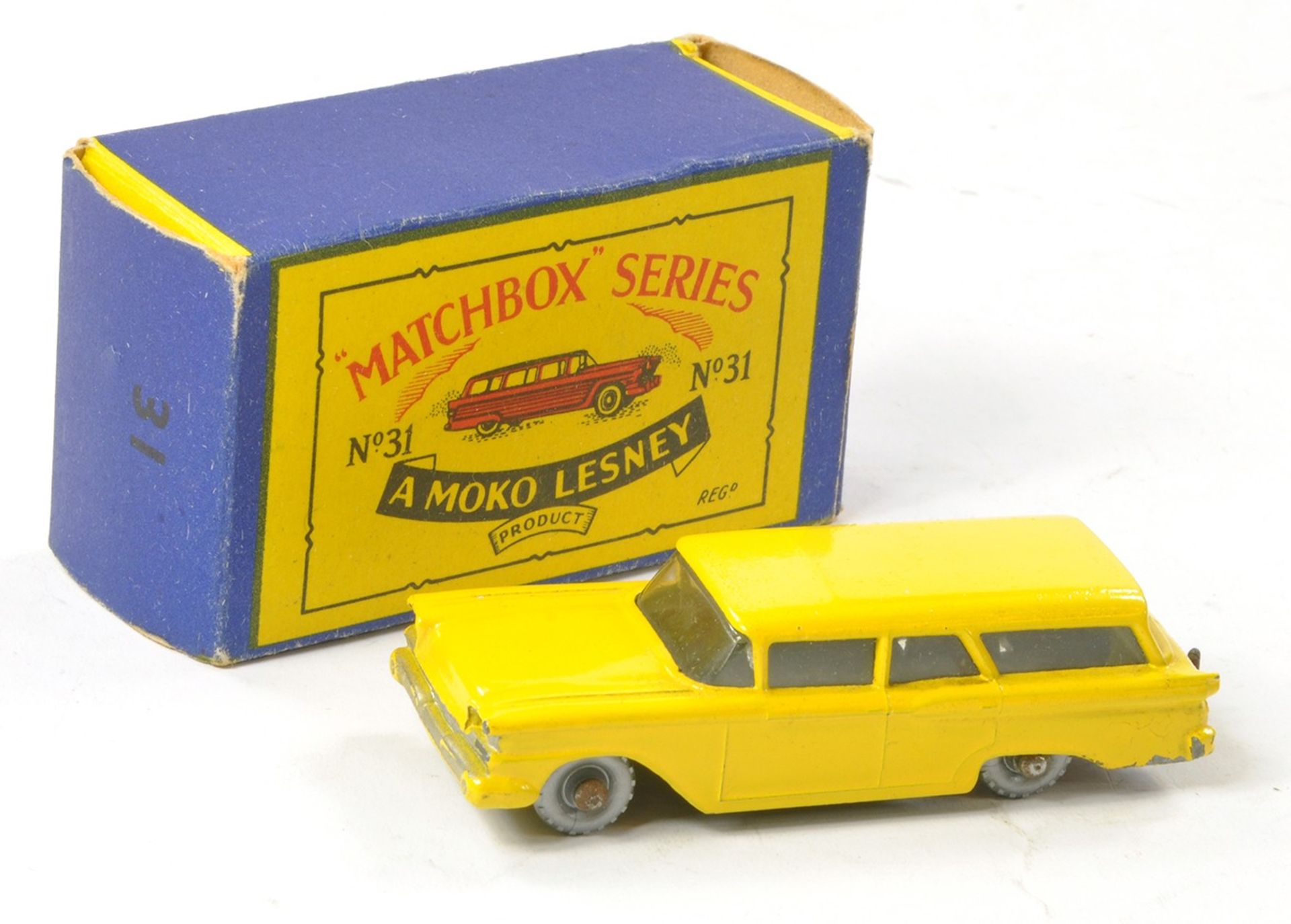 Matchbox Regular Wheels No. 31b Ford Fairlane Station Wagon. Yellow with silver trim & coloured tail