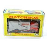 Matchbox Kingsize No. K7 Refuse Truck. Red with ivory interior, silver back. Generally excellent