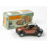 Matchbox Superfast No. 46f Hot Chocolate VW Beetle Dragster. Metallic Brown and Black, black base.