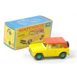 Matchbox Regular Wheels No. 18e Field Car. Yellow with ivory interior, brown roof, unpainted base