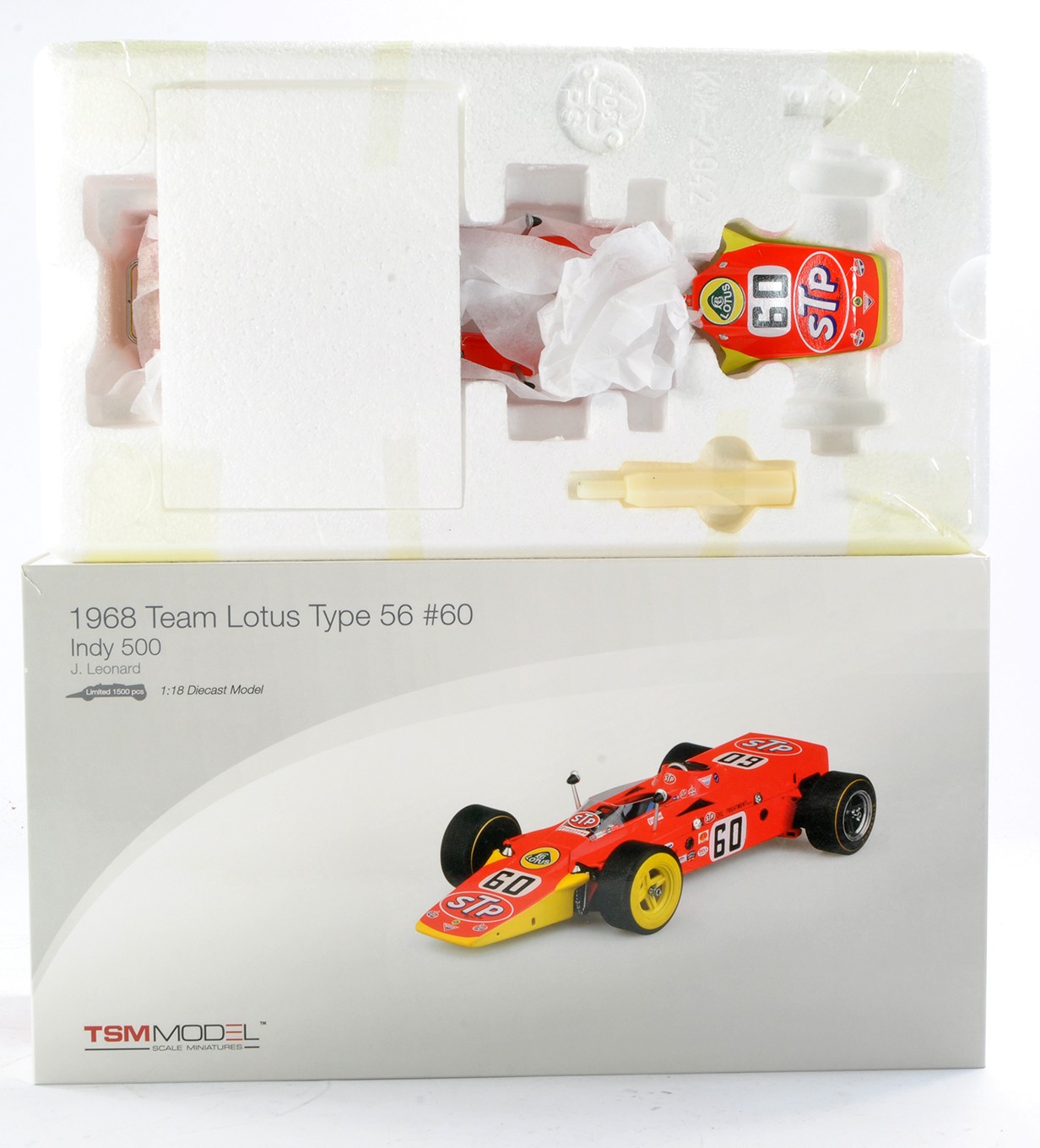 TSM Models 1/18 Scale comprising 1968 Team Lotus Type 56 - Indy 500 - J Leonard. Looks to be