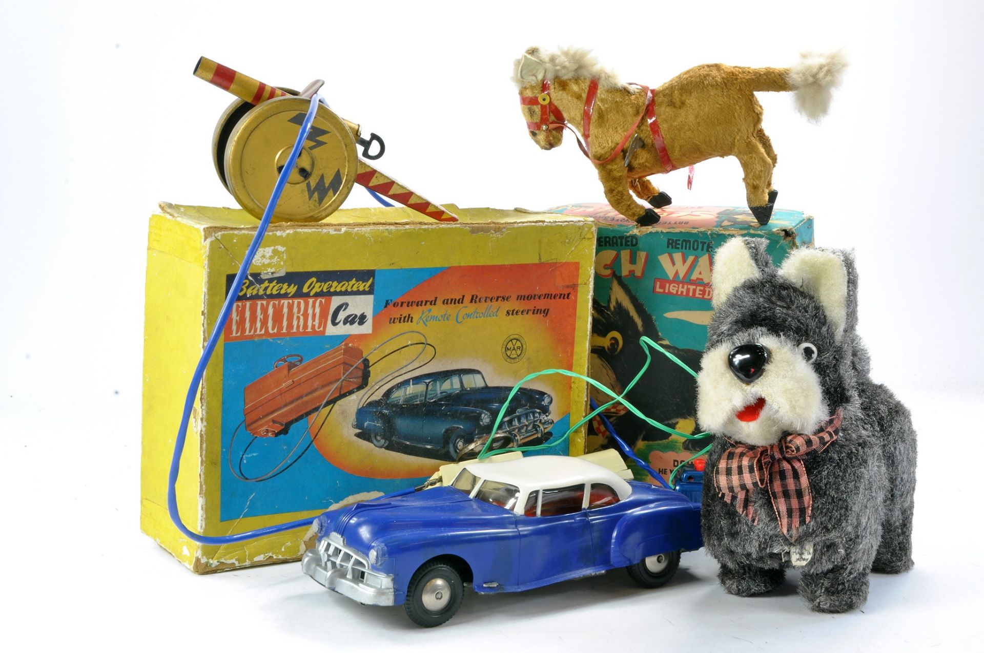 Assorted Mechanical Toys comprising Japanese Battery Operated RC Scottie Dog, Marx Remote Battery