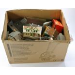 A large box of Model Railway Buildings, ex layout, with attention required on most.