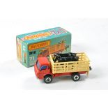 Matchbox Superfast No. 71C Cattle Truck. Red with light tan back, blue windows, black cows still