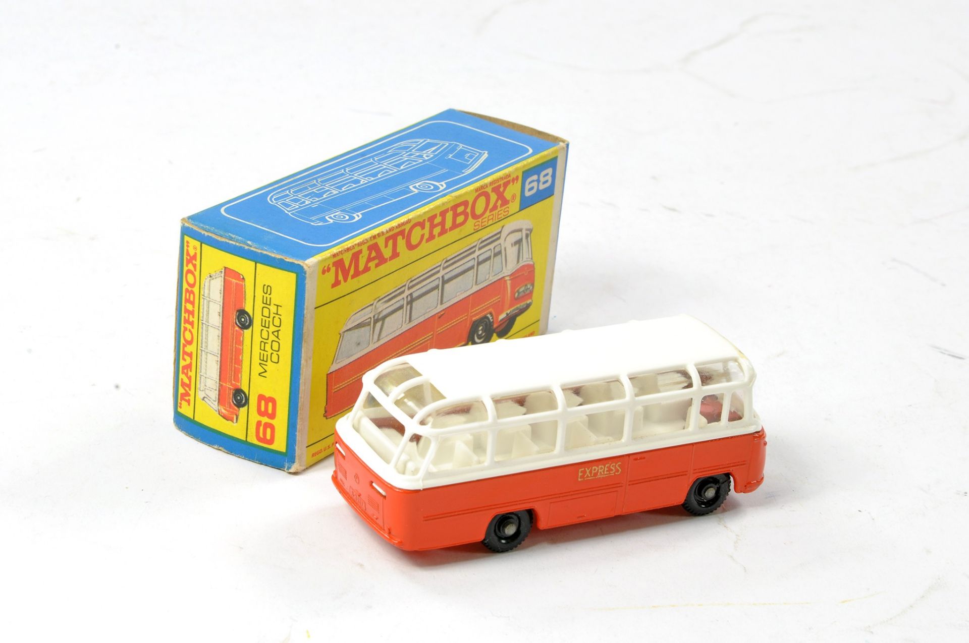 Matchbox Regular Wheels No. 68b Mercedes Coach. Orange and White with 'Stratford Blue' and 'Express' - Image 2 of 2