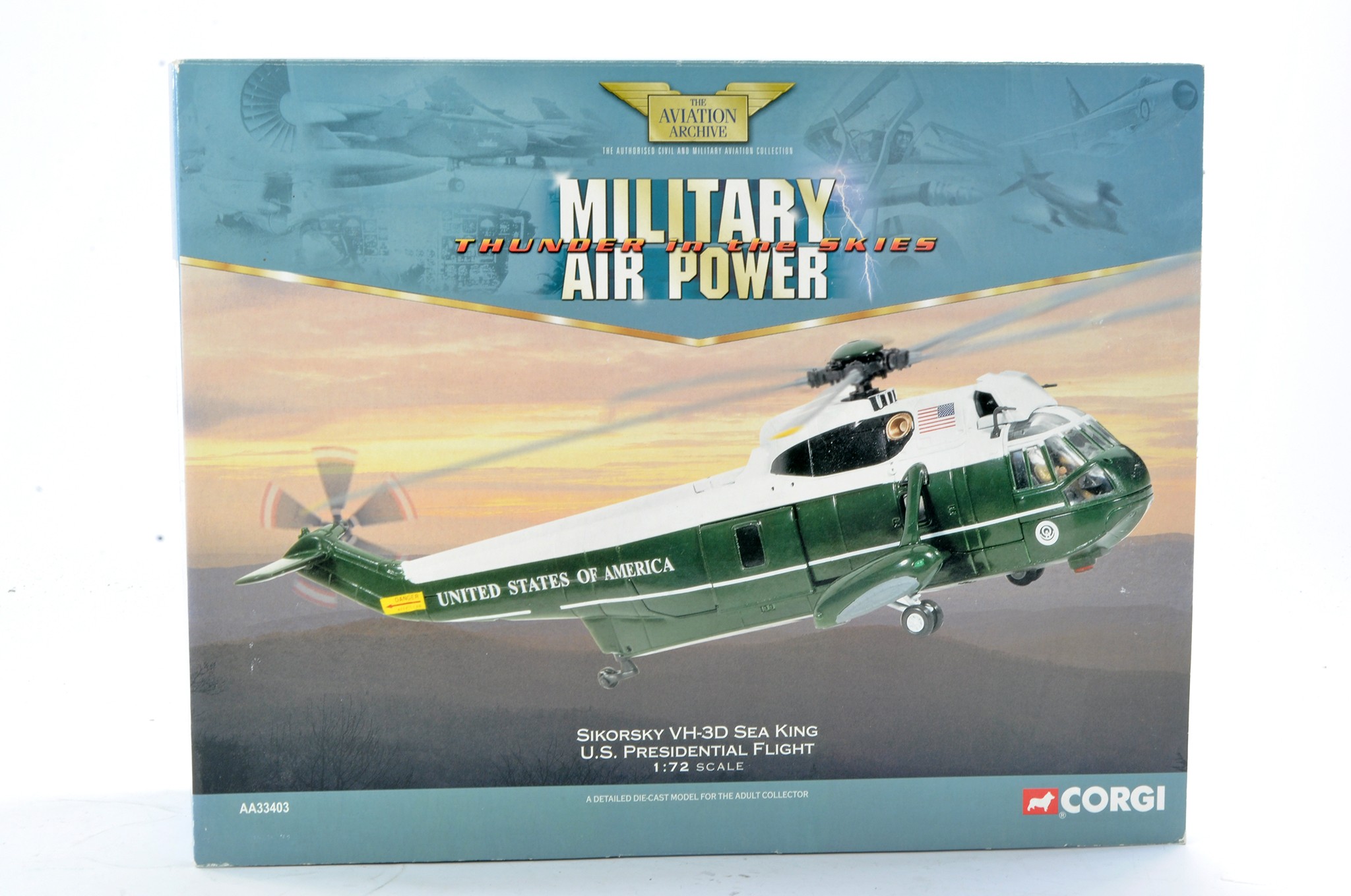 Corgi Diecast Aircraft issue comprising No. AA33403 Sikorsky Presidential Helicopter. Looks to be