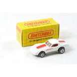 Matchbox Superfast No. 62B Chevrolet Corvette. White with red interior, clear windows and grey base.