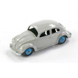 Dinky No. 181 Volkswagen Beetle. Grey body with mid-blue ridged hubs, Excellent with no obvious sign