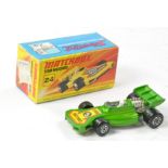 Matchbox Superfast No. 24b Team Matchbox Racing Car. Metallic darker lime green body with yellow /