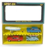 Spot-On Holiday Gift Set comprising 1) Austin 1800. Blue / Green with figures and red interior, 2)