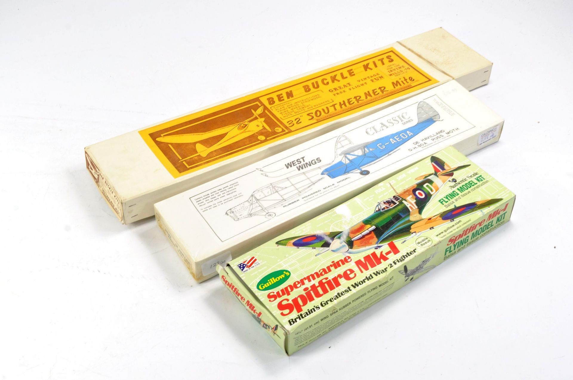 Model Aircraft Kits comprising Ben Buckle 32 Southerner, Guillows Spitfire MK1 and West Wings De