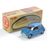 Mebetoys No. A28 Mini Minor. Blue with tan interior. Excellent, no obvious sign of wear with very