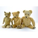 Trio of Vintage British Teddy Bear issues, with moderate to significant wear, 30cm and 40/45cm.