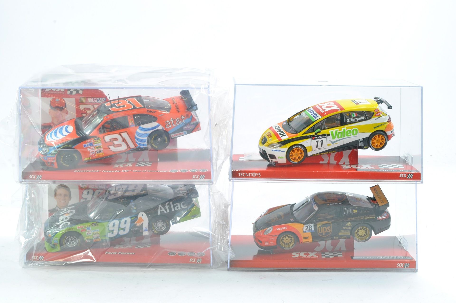 Slot Car SCX 1/32 issues comprising No. 63400 Chevrolet Impala SS Burton, No. 61990 Seat Cupra GT,