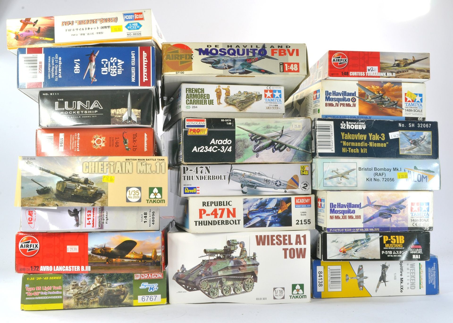 Plastic Model Kits comprising Twenty One Mostly Aircraft and other military vehicles, from various