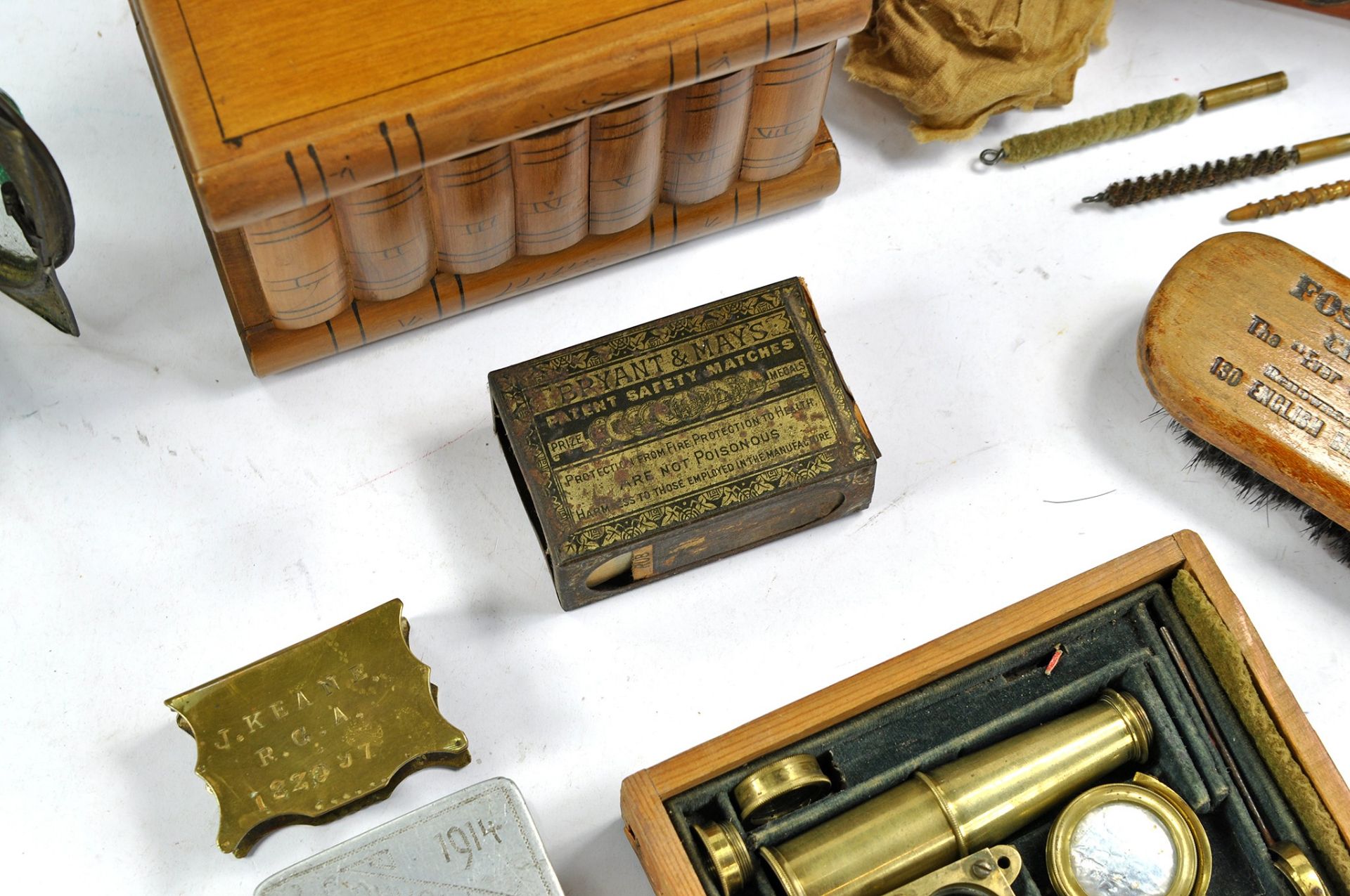 A very interesting assortment of vintage items comprising Parker Gun Cleaning Kit with box and - Image 6 of 10